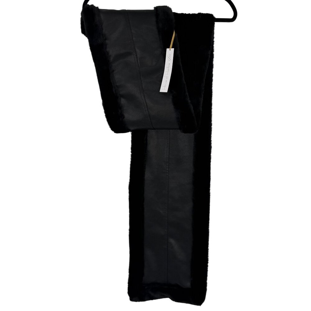 House Of Harlow Black Faux Fur Vegan Leather Reversible Scarf Wrap OS | Mob Wife - Picture 5 of 16